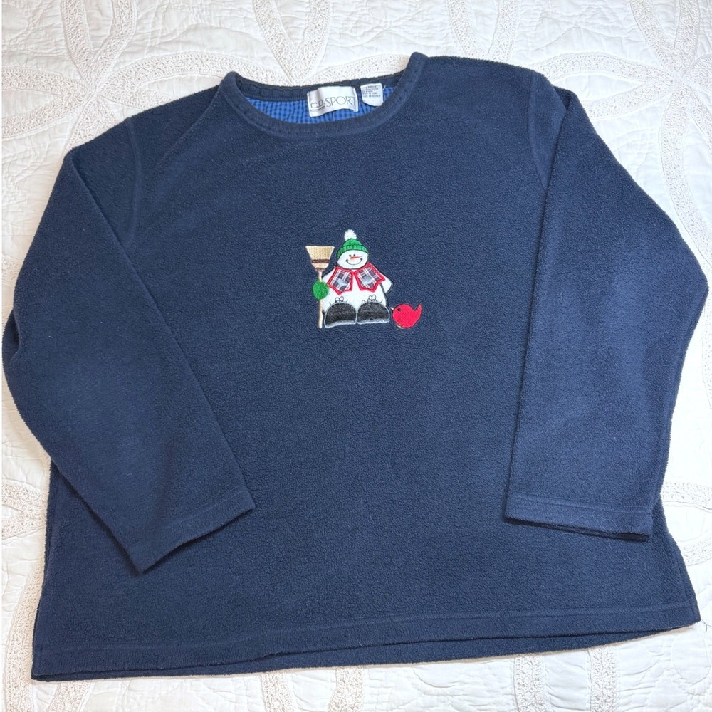 Y2K Fleece Grandma Holiday Embroidered Sweatshirt Navy Blue C.D. Sport Large